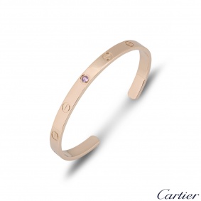 Cartier Rose Gold Pink Sapphire Cuff Love Bracelet Size 17 B6030017